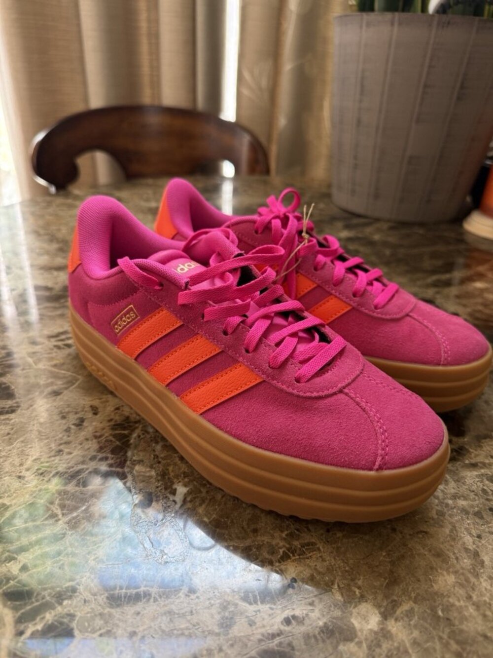 Adidas Women’s Platform Sneakers Pink Orange Gum Sole Suede Shoes Size 7 JQ5636 - Picture 4 of 9